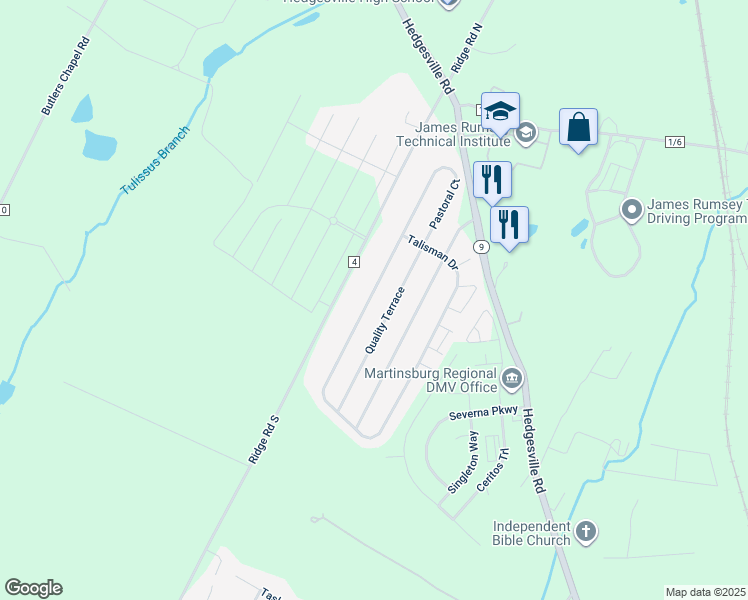 map of restaurants, bars, coffee shops, grocery stores, and more near 936 Talisman Drive in Martinsburg