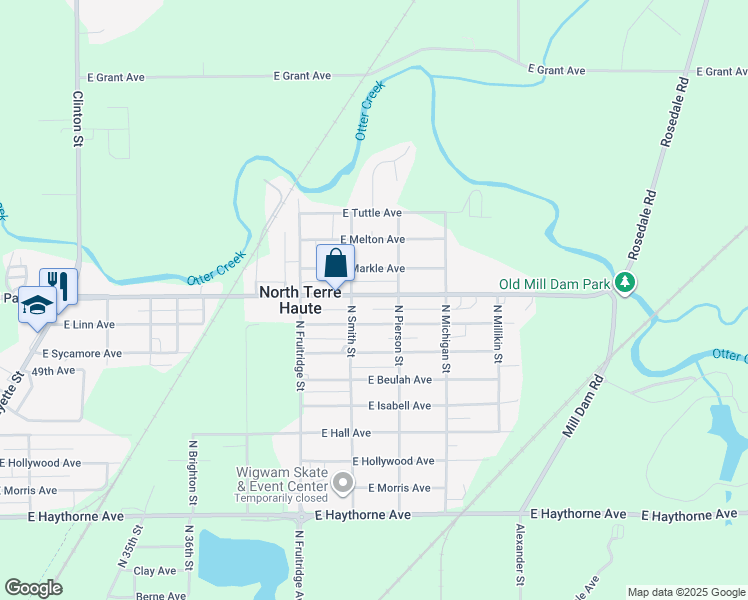 map of restaurants, bars, coffee shops, grocery stores, and more near 3911 East Park Avenue in North Terre Haute