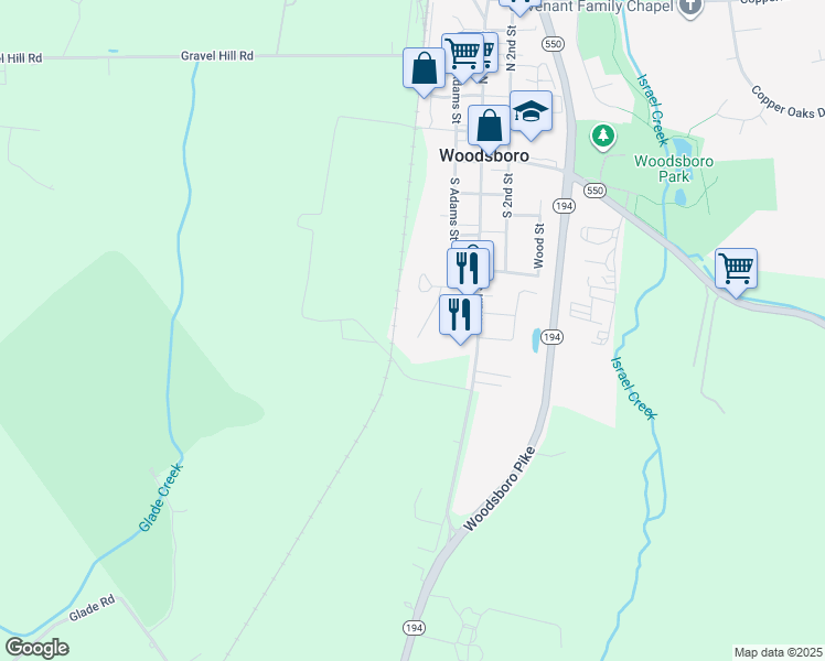 map of restaurants, bars, coffee shops, grocery stores, and more near 611 Weinberg Court in Woodsboro