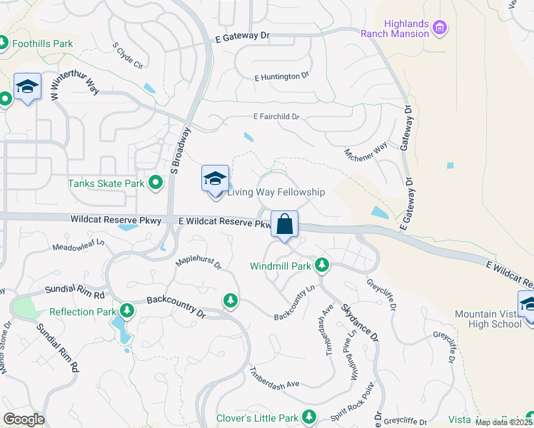 map of restaurants, bars, coffee shops, grocery stores, and more near 760 Ridgemont Circle in Littleton