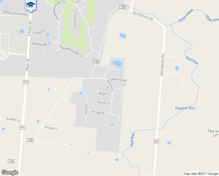 map of restaurants, bars, coffee shops, grocery stores, and more near 295 Null Blvd in Springboro