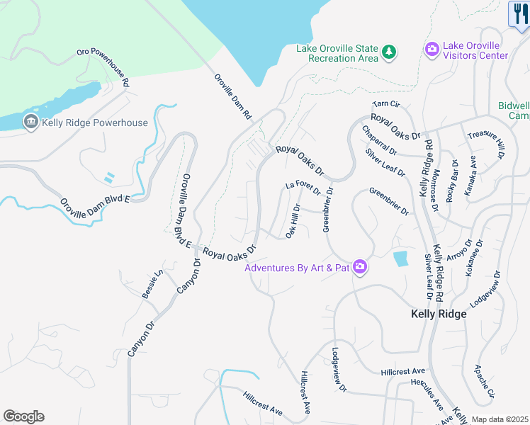 map of restaurants, bars, coffee shops, grocery stores, and more near 4836 Royal Oaks Drive in Oroville