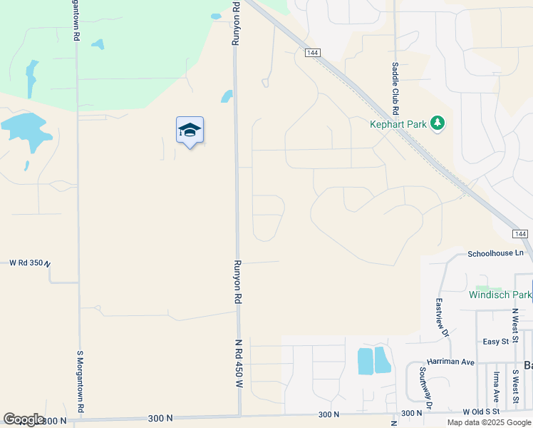 map of restaurants, bars, coffee shops, grocery stores, and more near 4107 North Road 450 West in Bargersville