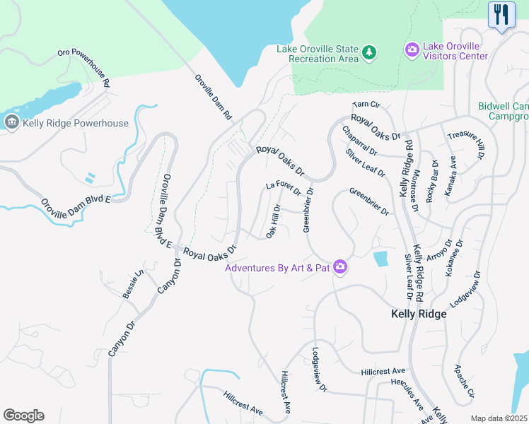 map of restaurants, bars, coffee shops, grocery stores, and more near 37 La Foret Drive in Oroville
