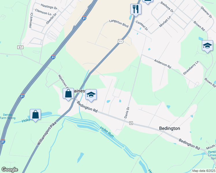 map of restaurants, bars, coffee shops, grocery stores, and more near 233 Miss Staci Drive in Martinsburg
