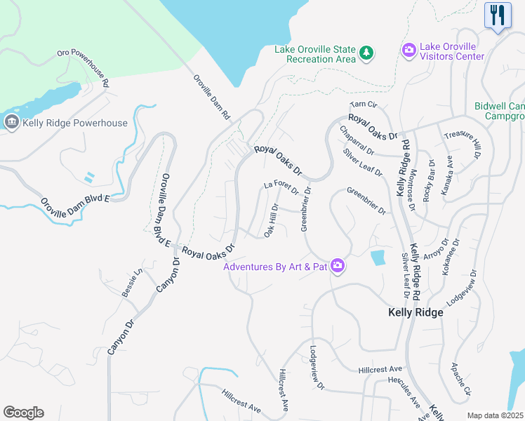 map of restaurants, bars, coffee shops, grocery stores, and more near 37 La Foret Drive in Oroville
