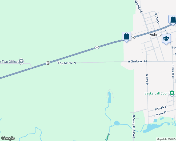 map of restaurants, bars, coffee shops, grocery stores, and more near East Co Road 1050 North in Ashmore
