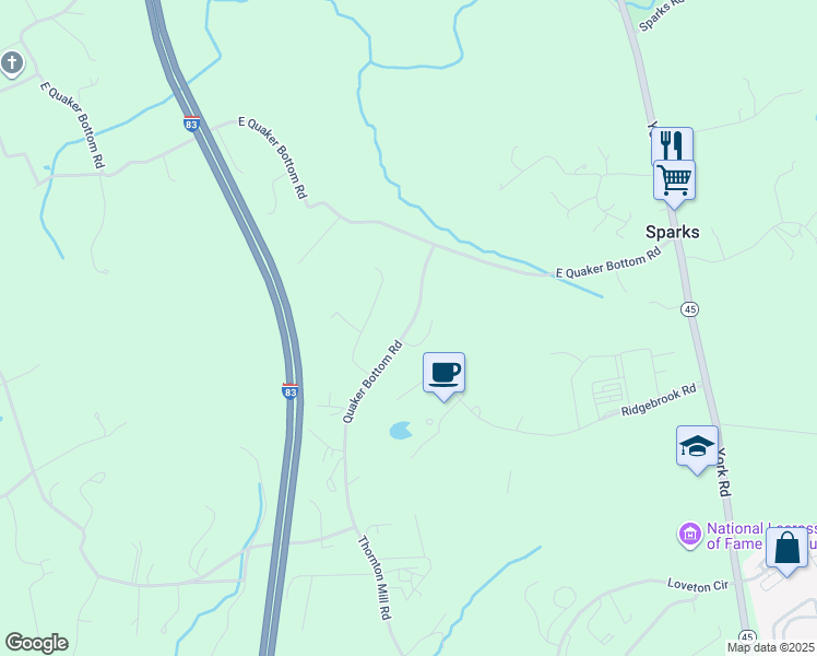 map of restaurants, bars, coffee shops, grocery stores, and more near 14710 Quaker Bottom Road in Sparks Glencoe
