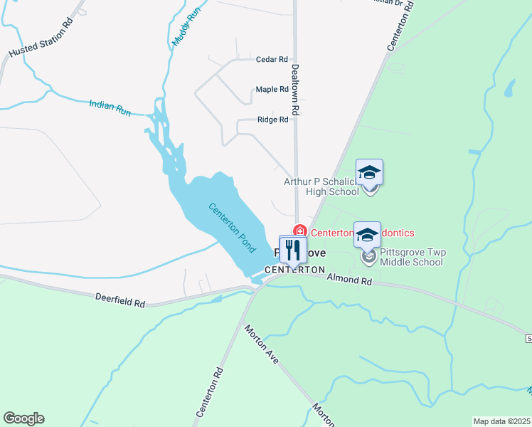 map of restaurants, bars, coffee shops, grocery stores, and more near 17 Lake Centerton Drive in Pittsgrove