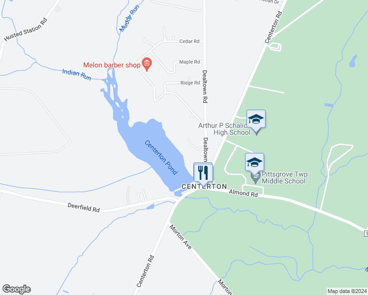 map of restaurants, bars, coffee shops, grocery stores, and more near 17 Lake Centerton Drive in Pittsgrove