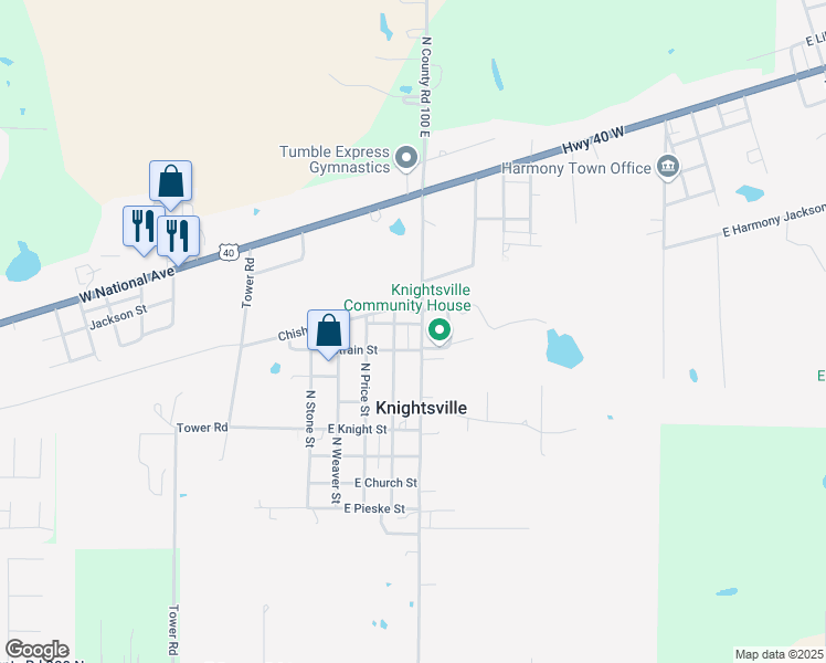 map of restaurants, bars, coffee shops, grocery stores, and more near in Knightsville