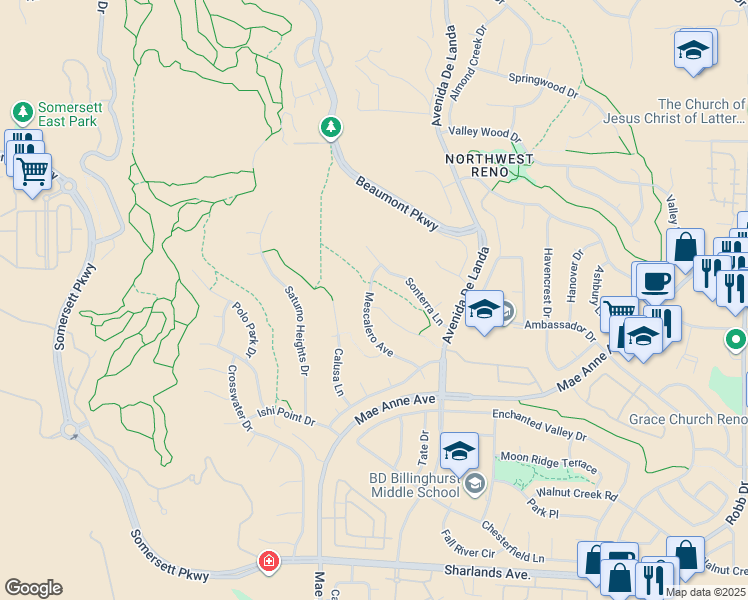 map of restaurants, bars, coffee shops, grocery stores, and more near 6799 Alicante Ct in Reno