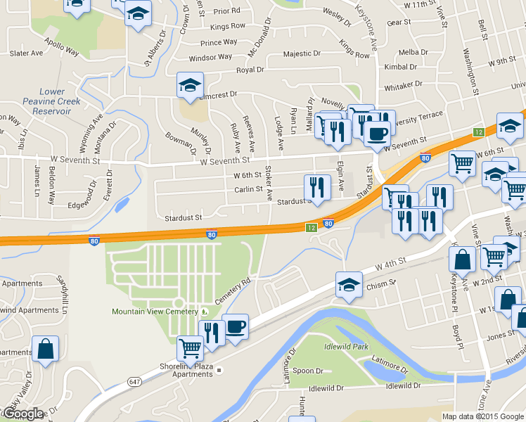 map of restaurants, bars, coffee shops, grocery stores, and more near 550 Cyma Circle in Reno