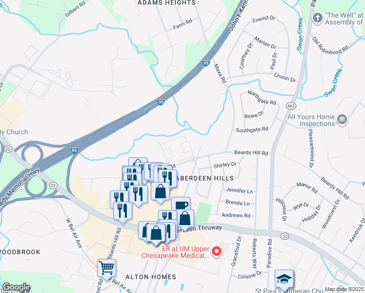 map of restaurants, bars, coffee shops, grocery stores, and more near 879 Beards Hill Road in Aberdeen