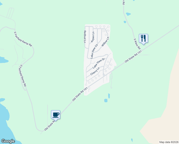 map of restaurants, bars, coffee shops, grocery stores, and more near Lake View Drive in Liberty