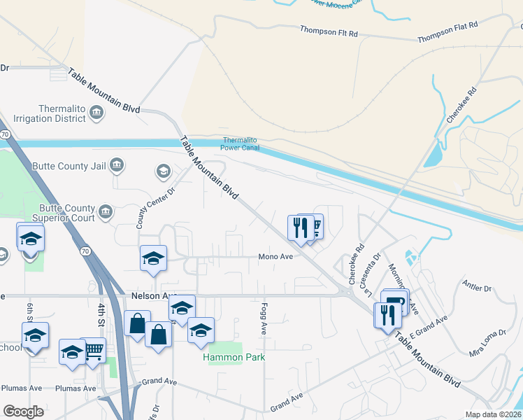 map of restaurants, bars, coffee shops, grocery stores, and more near in Oroville