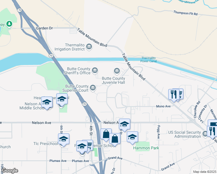 map of restaurants, bars, coffee shops, grocery stores, and more near 41 County Center Drive in Oroville
