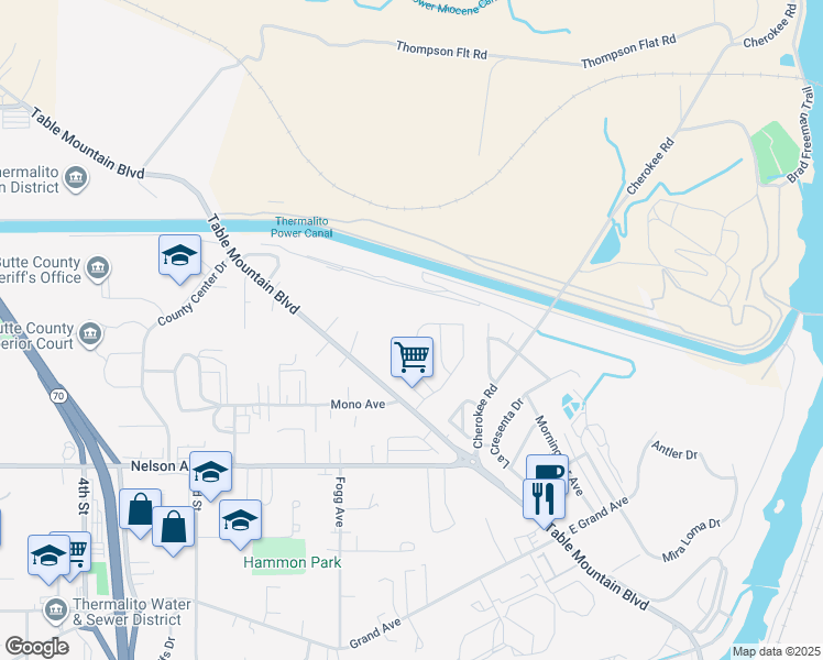 map of restaurants, bars, coffee shops, grocery stores, and more near 127 Flying Cloud Drive in Oroville