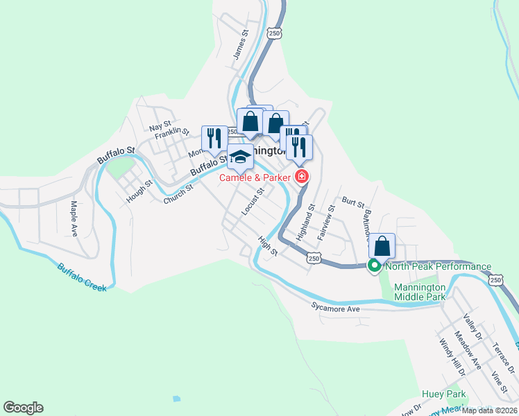 map of restaurants, bars, coffee shops, grocery stores, and more near 328 Furbee Avenue in Mannington