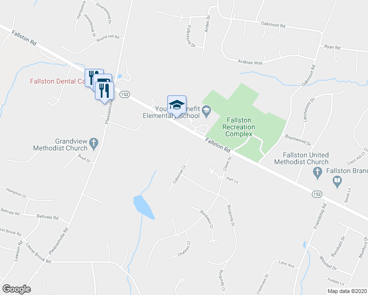 map of restaurants, bars, coffee shops, grocery stores, and more near 2403 Cabernet Court in Fallston