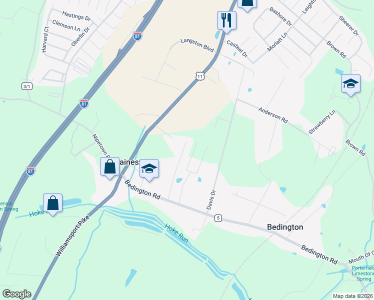 map of restaurants, bars, coffee shops, grocery stores, and more near 250 Miss Staci Drive in Martinsburg