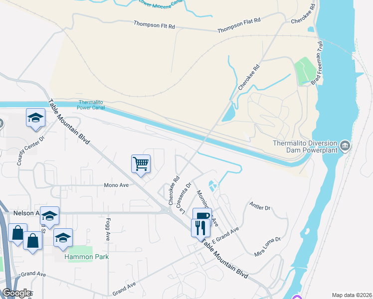 map of restaurants, bars, coffee shops, grocery stores, and more near 5 Berry Court in Oroville