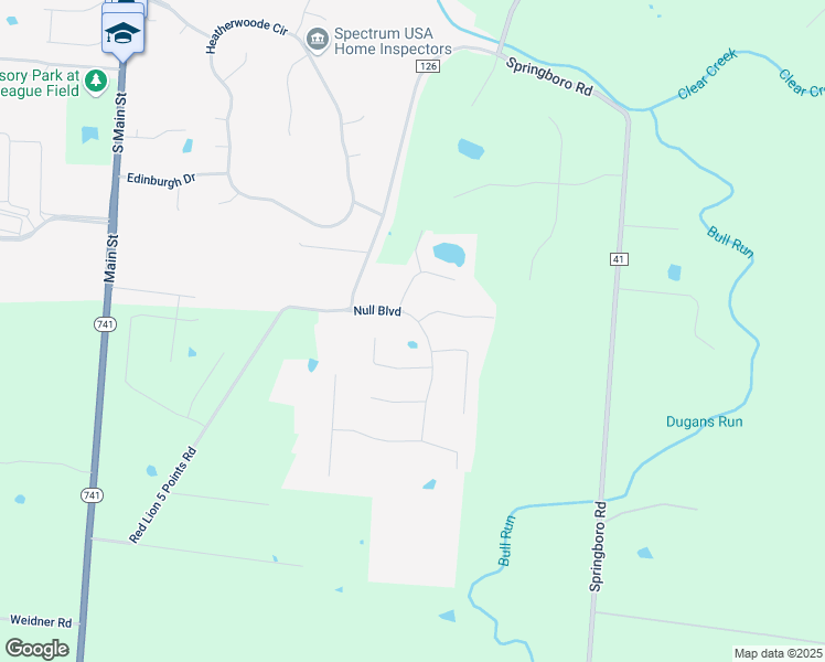 map of restaurants, bars, coffee shops, grocery stores, and more near 295 Null Boulevard in Springboro