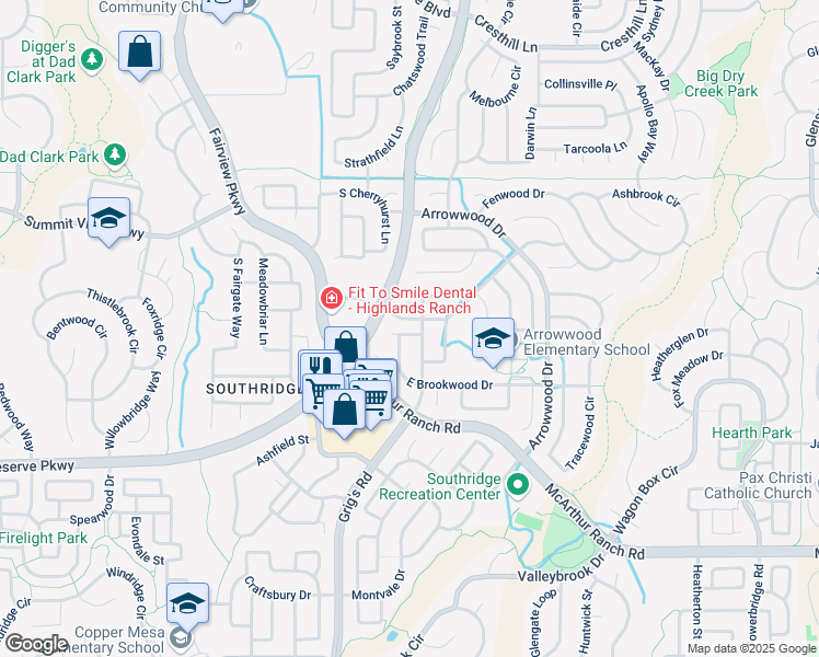 map of restaurants, bars, coffee shops, grocery stores, and more near 10365 South Ravenswood Lane in Littleton