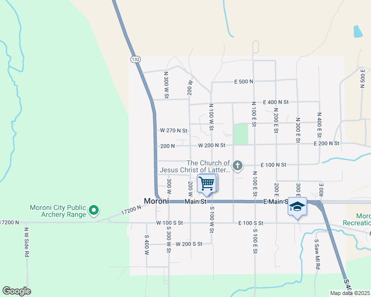map of restaurants, bars, coffee shops, grocery stores, and more near 215 West 200 North in Moroni