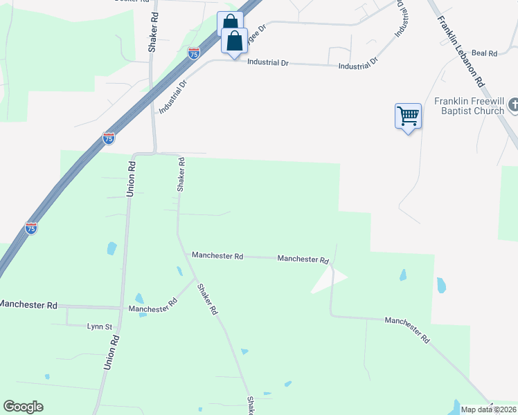 map of restaurants, bars, coffee shops, grocery stores, and more near 5764 Shaker Road in Franklin