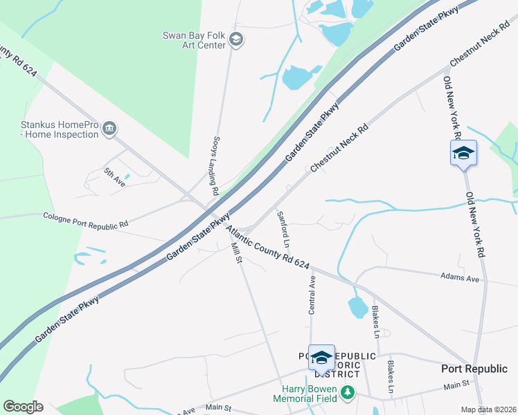 map of restaurants, bars, coffee shops, grocery stores, and more near 225 Chestnut Neck Road in Port Republic