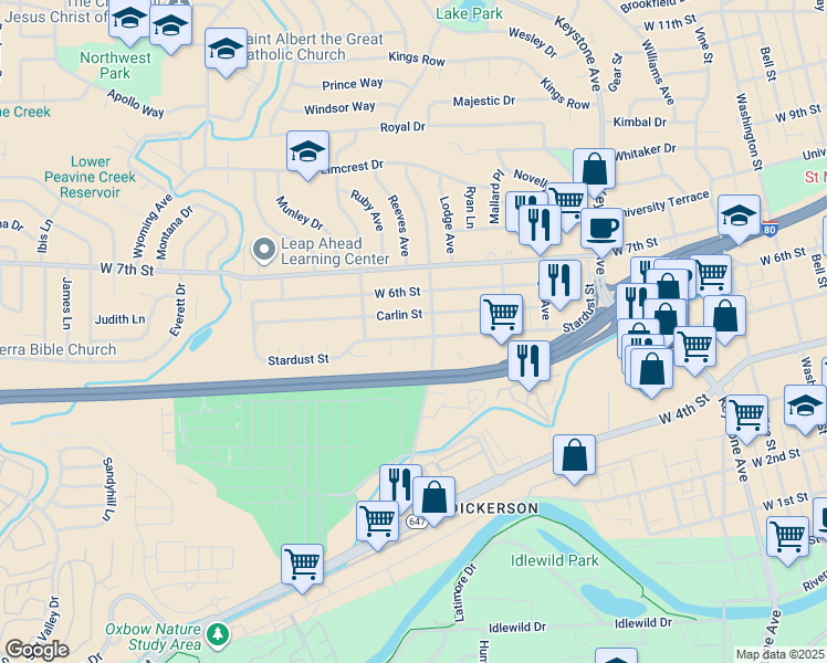 map of restaurants, bars, coffee shops, grocery stores, and more near 550 Cyma Circle in Reno