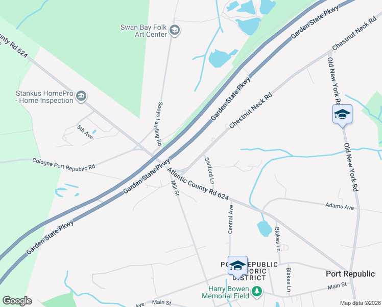 map of restaurants, bars, coffee shops, grocery stores, and more near 225 Chestnut Neck Road in Port Republic