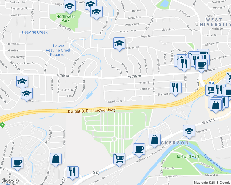 map of restaurants, bars, coffee shops, grocery stores, and more near 2160 Carlin Street in Reno