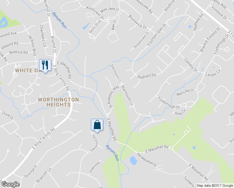 map of restaurants, bars, coffee shops, grocery stores, and more near 1335 East Macphail Road in Bel Air