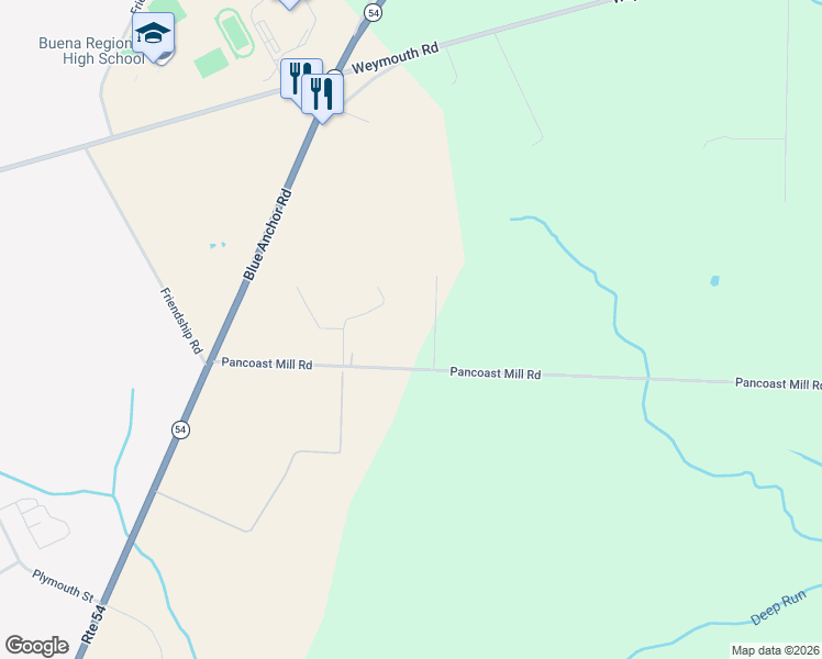 map of restaurants, bars, coffee shops, grocery stores, and more near 157 Pancoast Mill Road in Buena