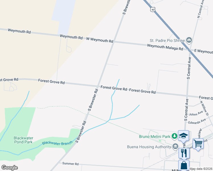 map of restaurants, bars, coffee shops, grocery stores, and more near 580 Forest Grove Road in Vineland