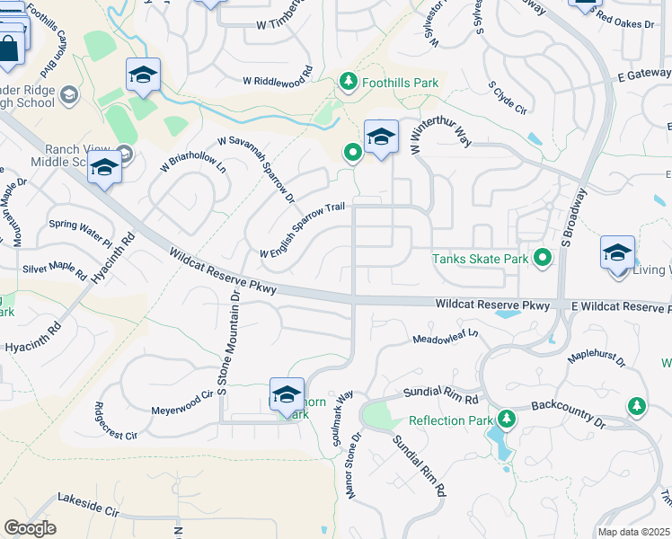 map of restaurants, bars, coffee shops, grocery stores, and more near 10339 Royal Eagle Street in Littleton