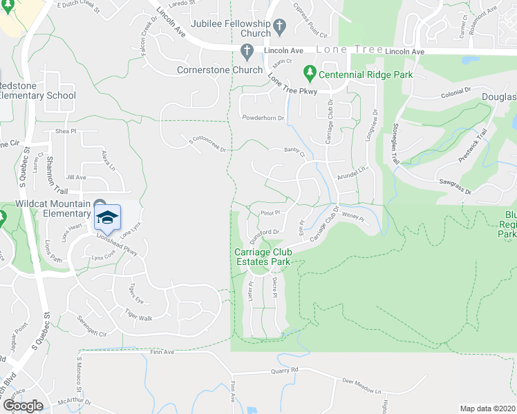 map of restaurants, bars, coffee shops, grocery stores, and more near 7451 Pirlot Place in Lone Tree