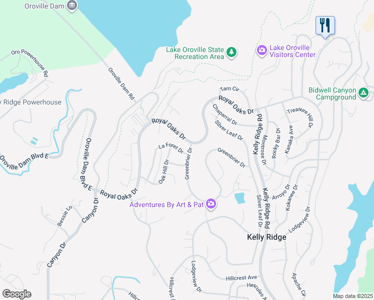 map of restaurants, bars, coffee shops, grocery stores, and more near 2 La Foret Drive in Oroville