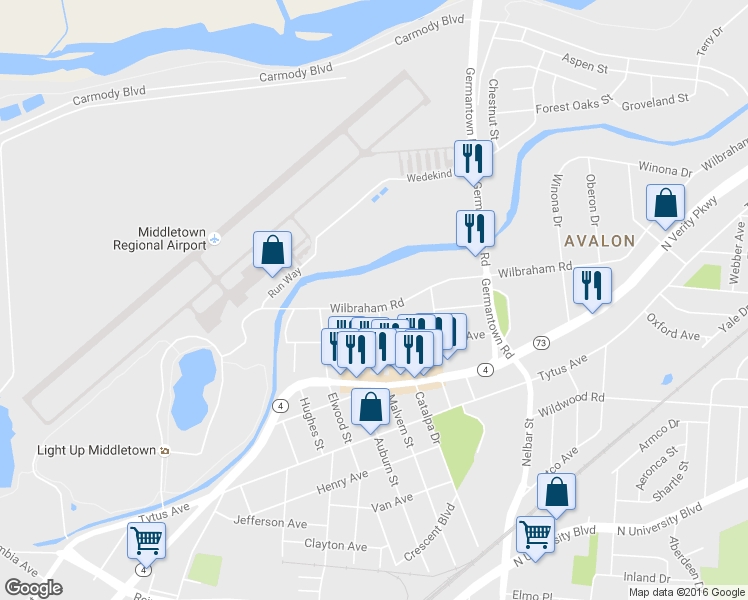 map of restaurants, bars, coffee shops, grocery stores, and more near 2111 Wilbraham Road in Middletown