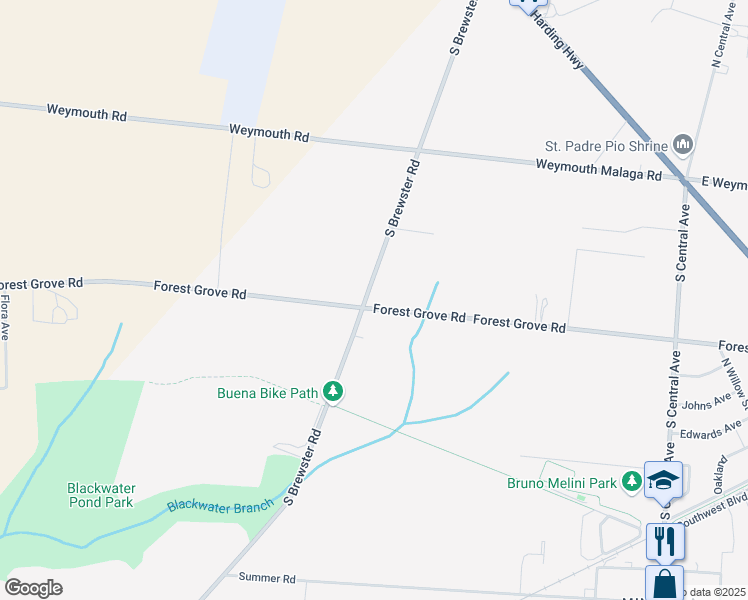 map of restaurants, bars, coffee shops, grocery stores, and more near 588 Forest Grove Road in Vineland