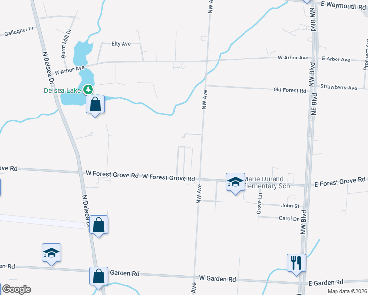 map of restaurants, bars, coffee shops, grocery stores, and more near 576 West Forest Grove Road in Vineland