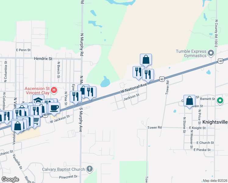 map of restaurants, bars, coffee shops, grocery stores, and more near 1922 East National Avenue in Brazil