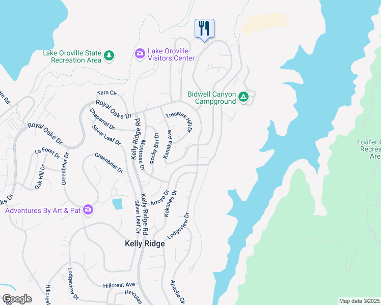 map of restaurants, bars, coffee shops, grocery stores, and more near 5470 Royal Oaks Drive in Oroville