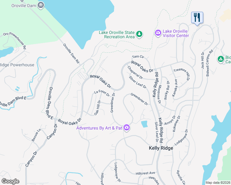 map of restaurants, bars, coffee shops, grocery stores, and more near 5030 Royal Oaks Drive in Oroville