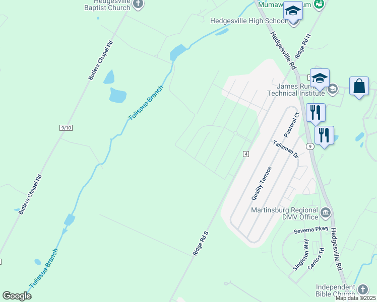 map of restaurants, bars, coffee shops, grocery stores, and more near 276 Orpington Dr. in Martinsburg