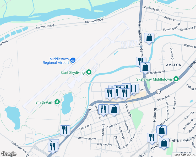 map of restaurants, bars, coffee shops, grocery stores, and more near 1935 Wilbraham Road in Middletown