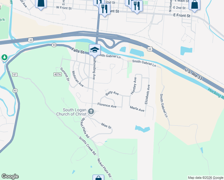 map of restaurants, bars, coffee shops, grocery stores, and more near 878 Betty Avenue in Logan