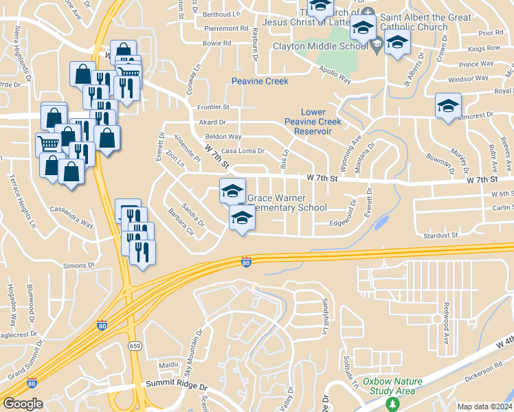 map of restaurants, bars, coffee shops, grocery stores, and more near 560 Nancy Circle in Reno